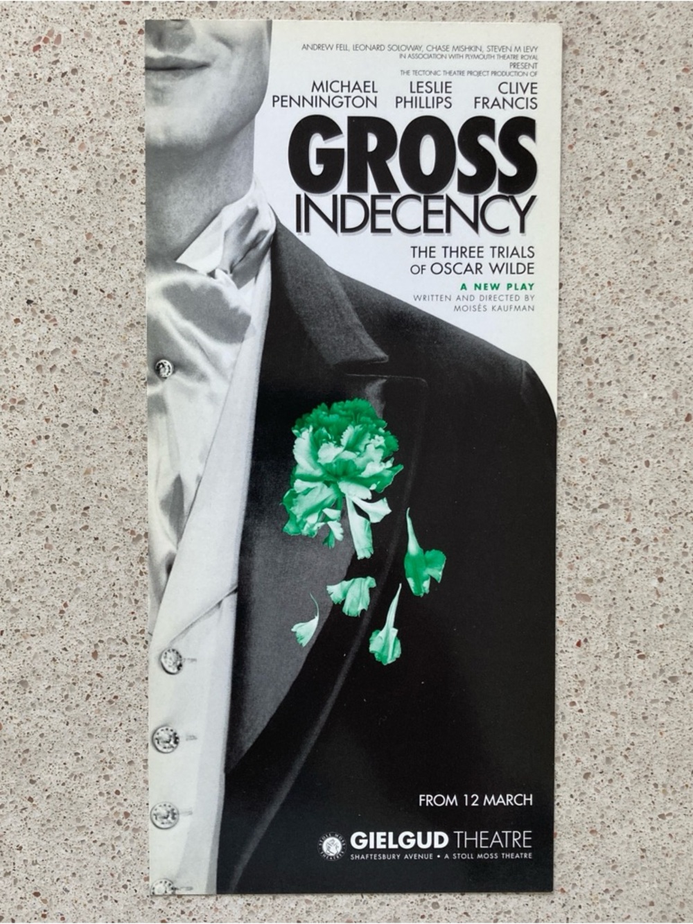 2 Sided Flyer Gross Indecency 8X4 GIELGUD THEATRE London 1999 MICHAEL PENNINGTON